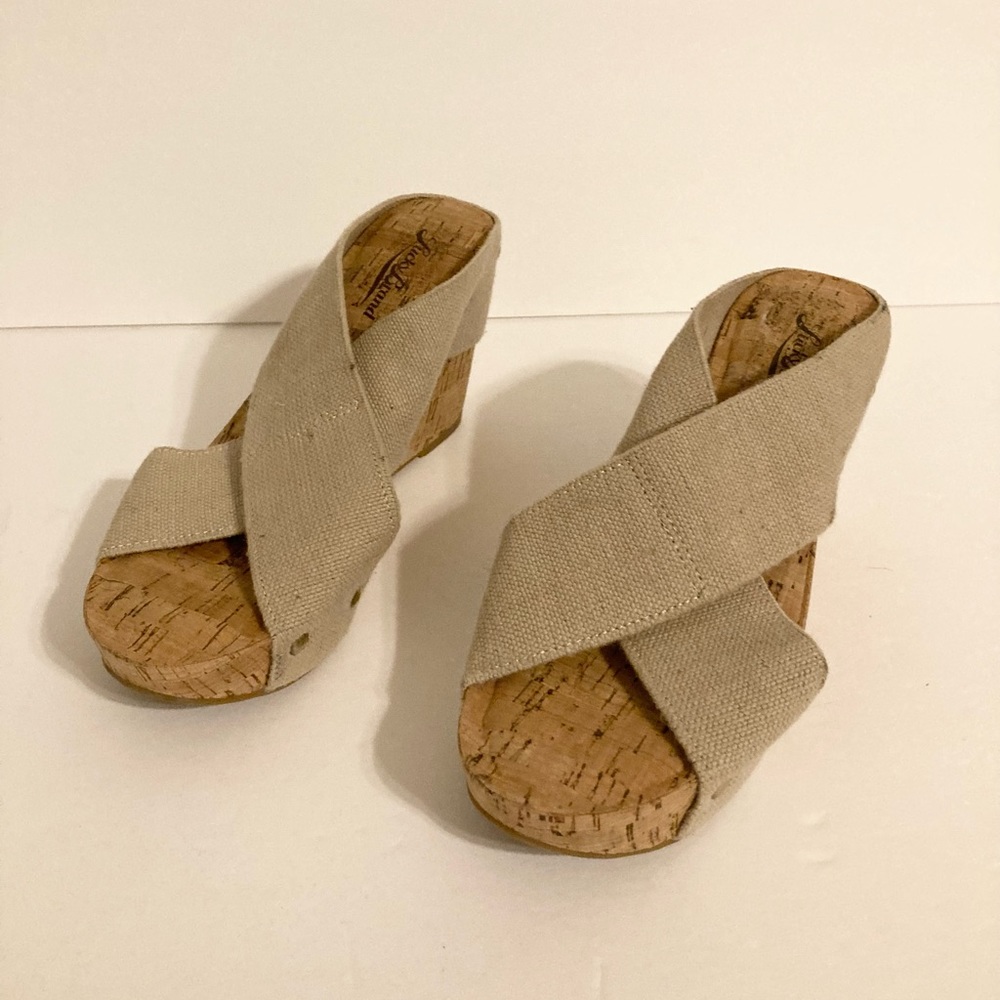Lucky Brand cork wedge tan sandals heel 5.5M/35.5